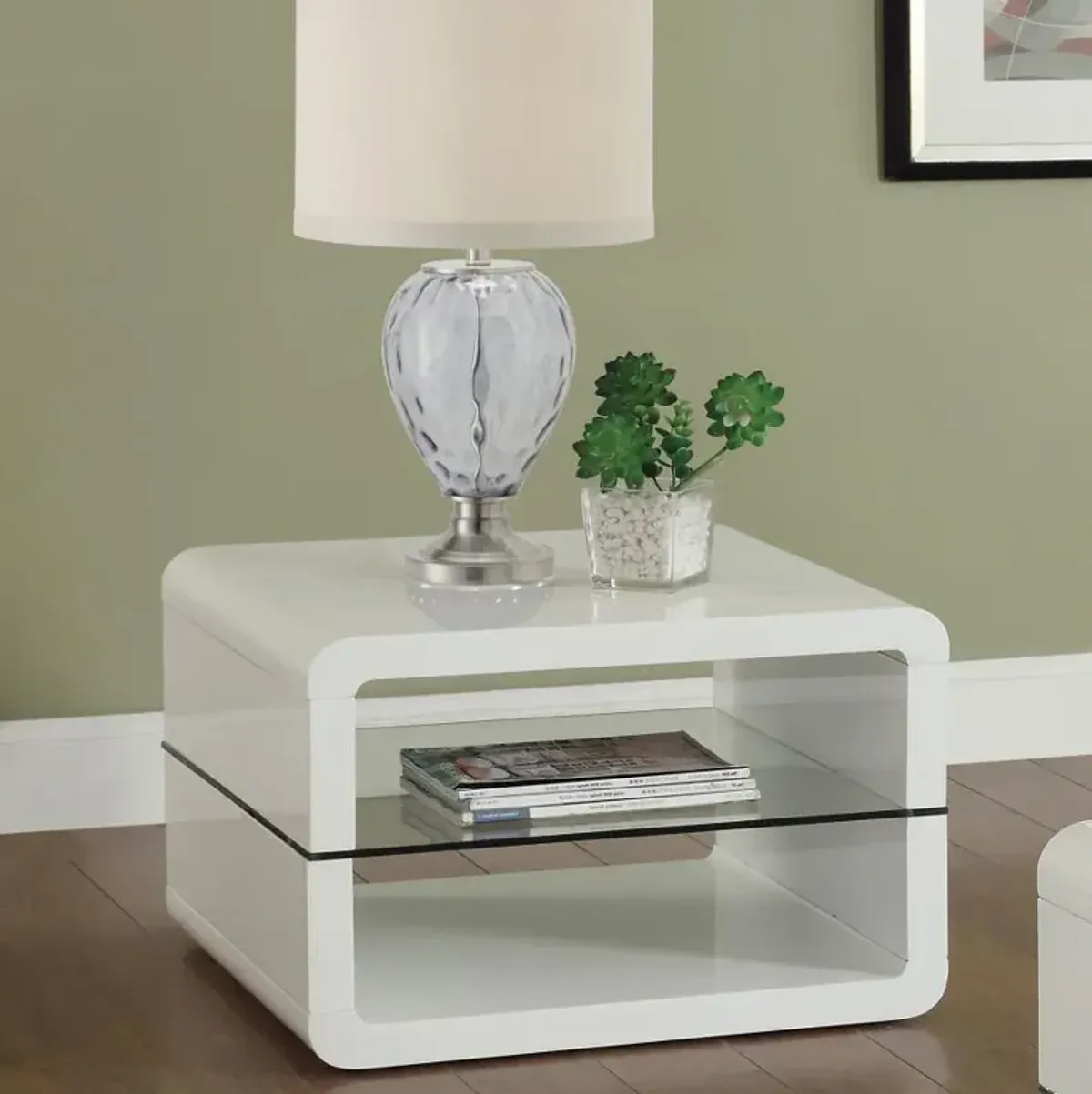 Elana - 1-Shelf Rectangular Side End Table - White High Gloss