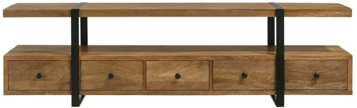 Otto - 5-Drawer Mango Wood TV Stand Media Console - Brown