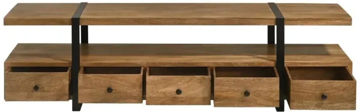 Otto - 5-Drawer Mango Wood TV Stand Media Console - Brown