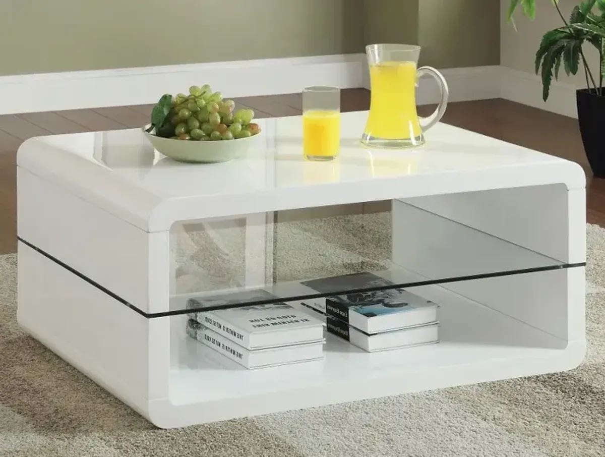 Elana - 1-Shelf Rectangular Coffee Table - White High Gloss