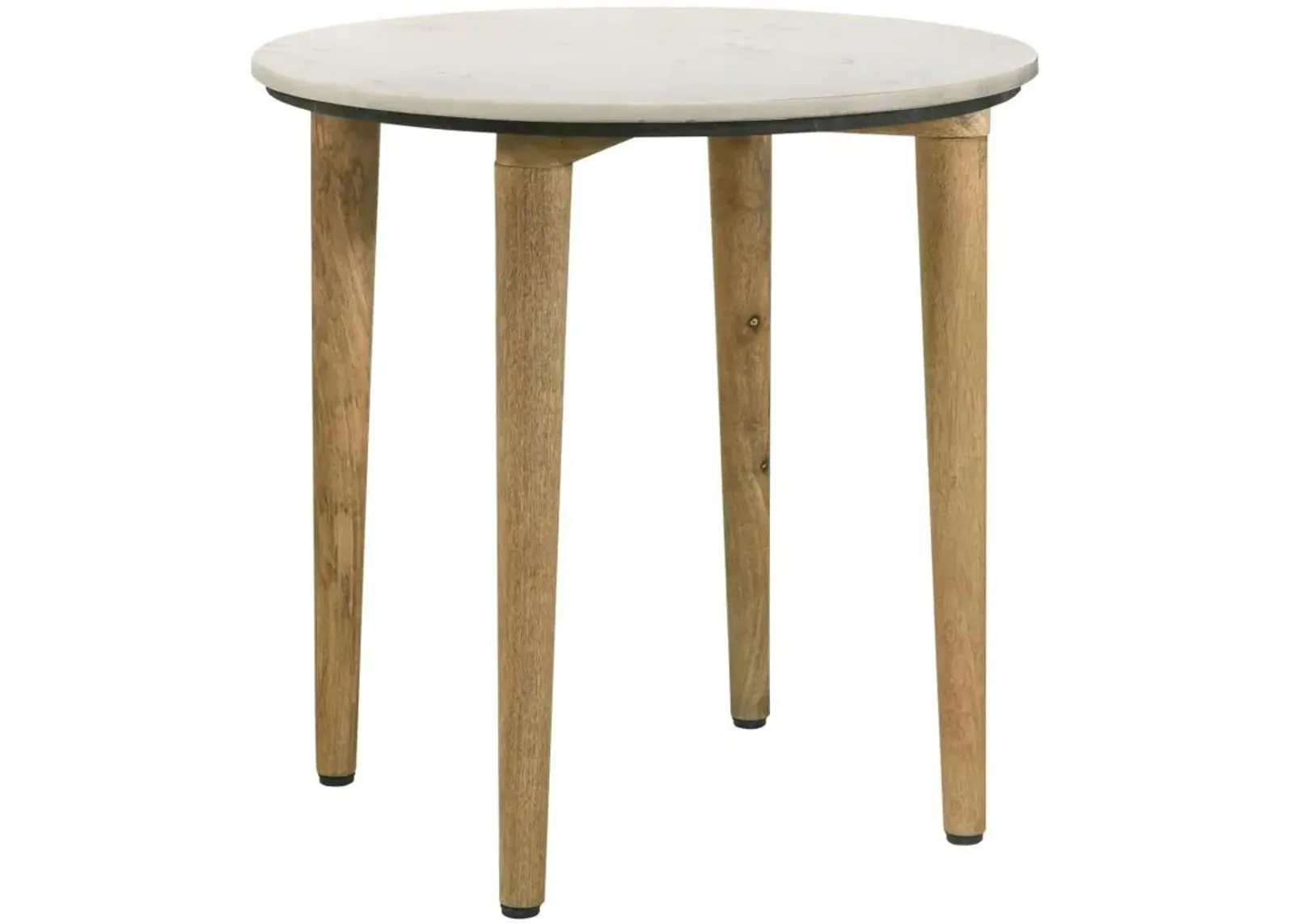 Aldis - Round Marble Top Side End Table - White And Natural