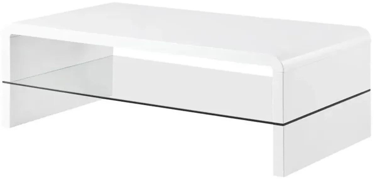 Airell - Rectangular Coffee Table With Shelf - White High Gloss