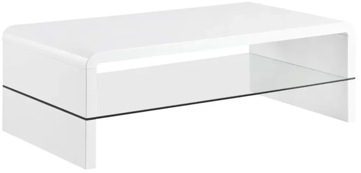 Airell - Rectangular Coffee Table With Shelf - White High Gloss