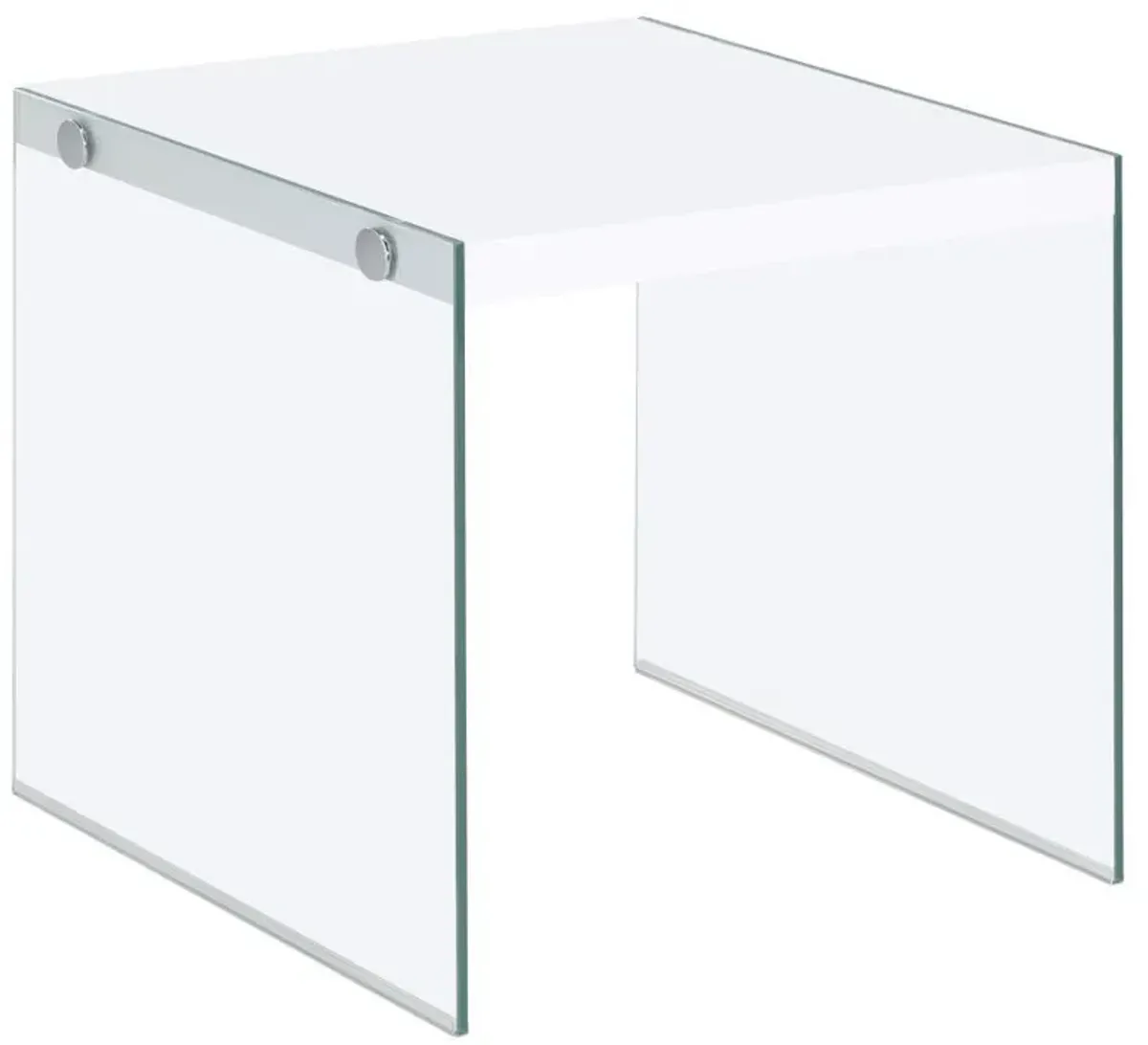 Opal - Square Glass Frame Side End Table - White High Gloss