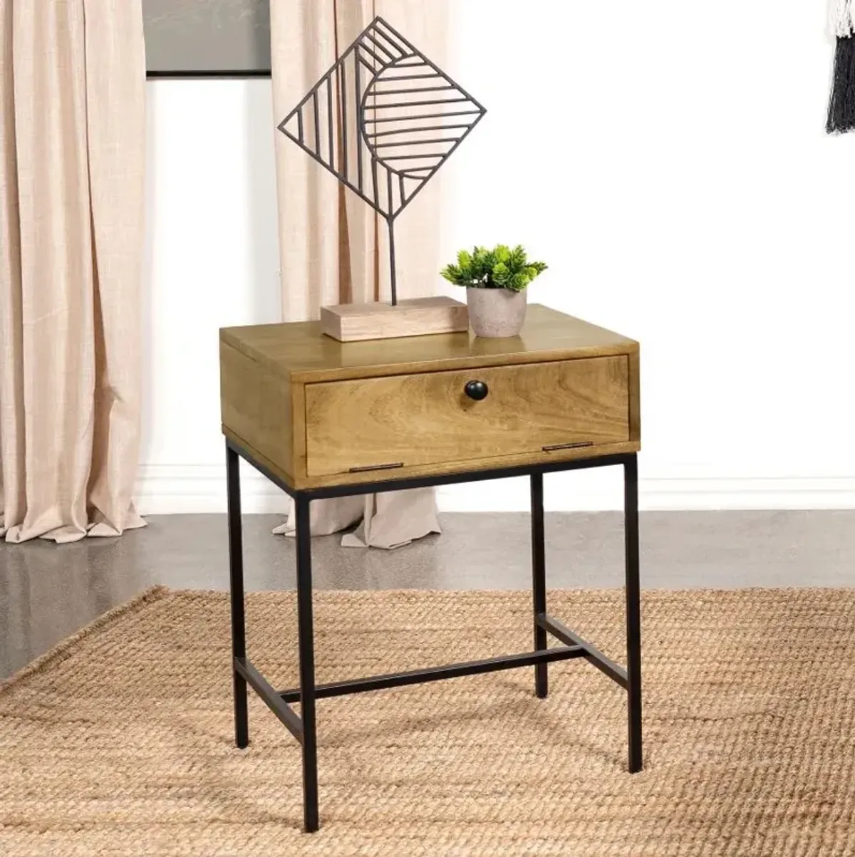 Stephie - Rectangular Side End Table With Storage - Honey Brown