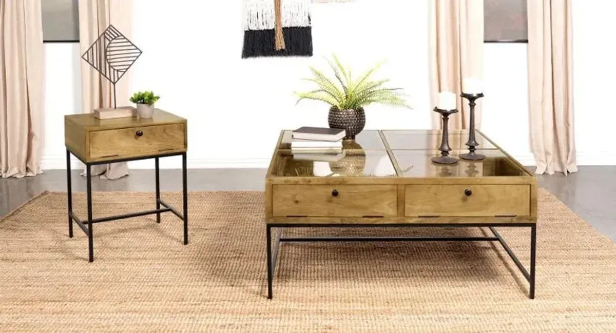 Stephie - Rectangular Side End Table With Storage - Honey Brown