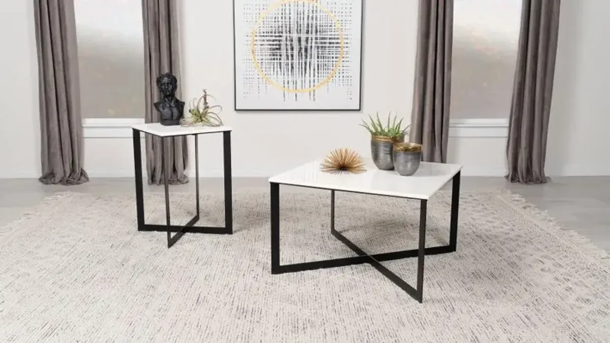 Tobin - Square Marble Top End Table - White And Black