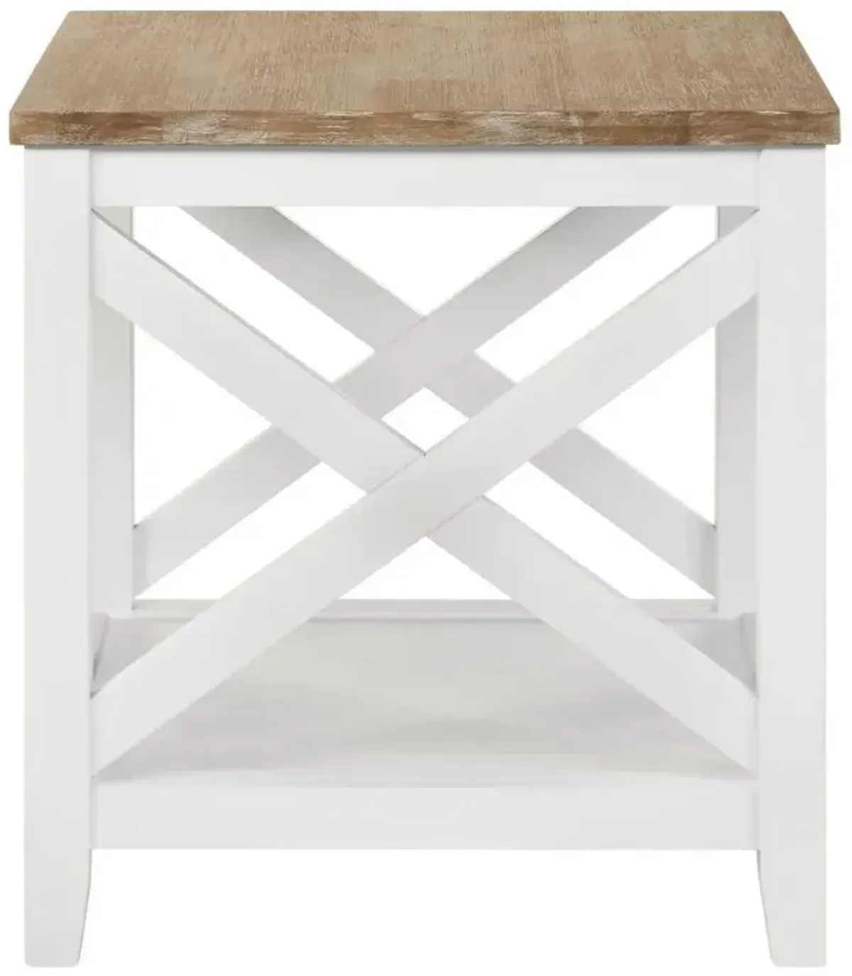 Hollis - Square Wood End Table With Shelf - Brown And White