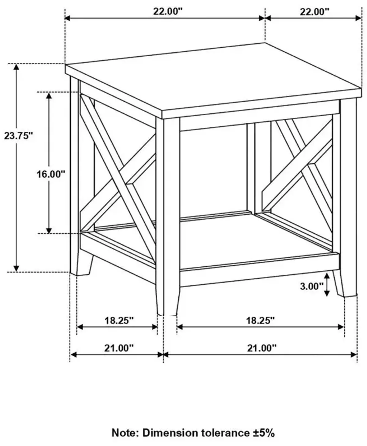 Hollis - Square Wood End Table With Shelf - Brown And White