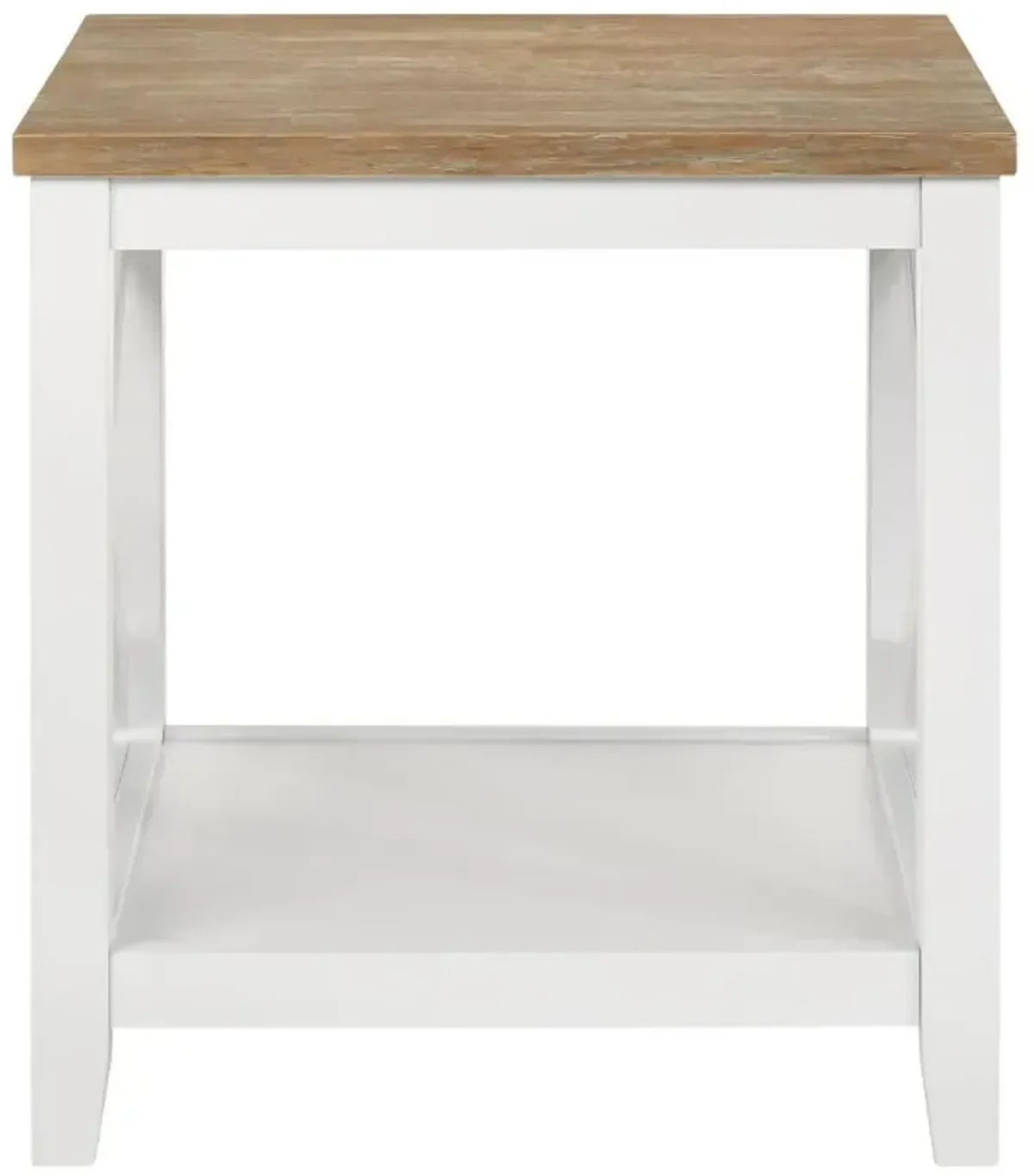 Hollis - Square Wood End Table With Shelf - Brown And White