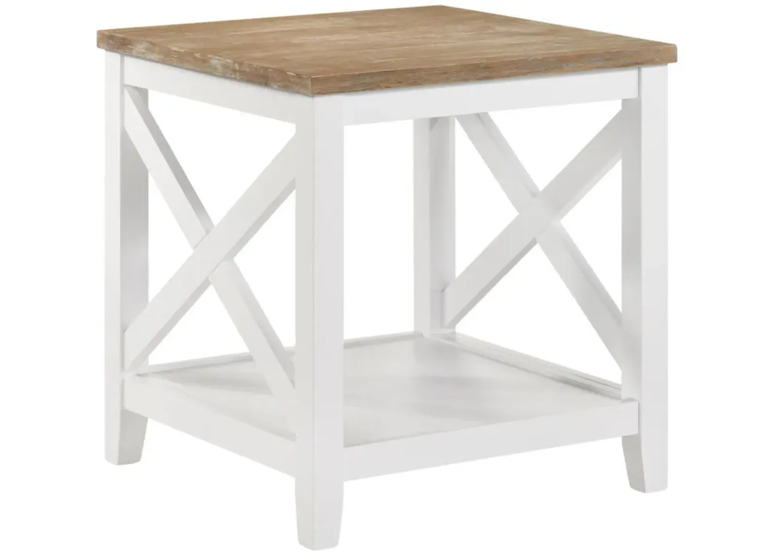 Hollis - Square Wood End Table With Shelf - Brown And White