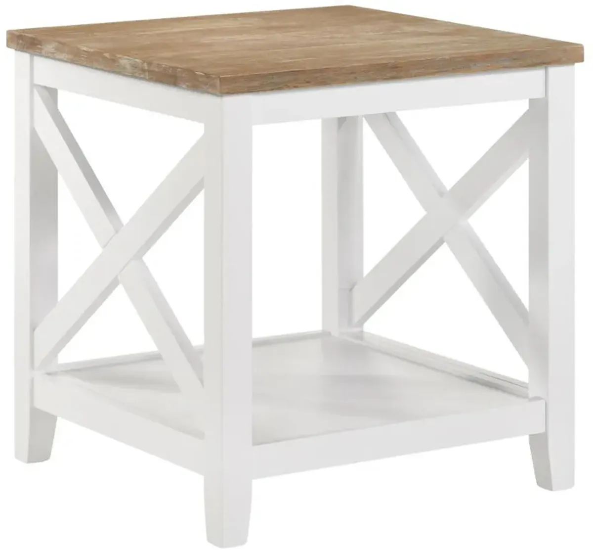 Hollis - Square Wood End Table With Shelf - Brown And White