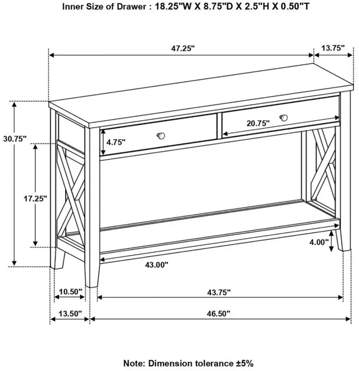 Hollis - 2-Drawer Wood Entryway Console Table - Brown And White