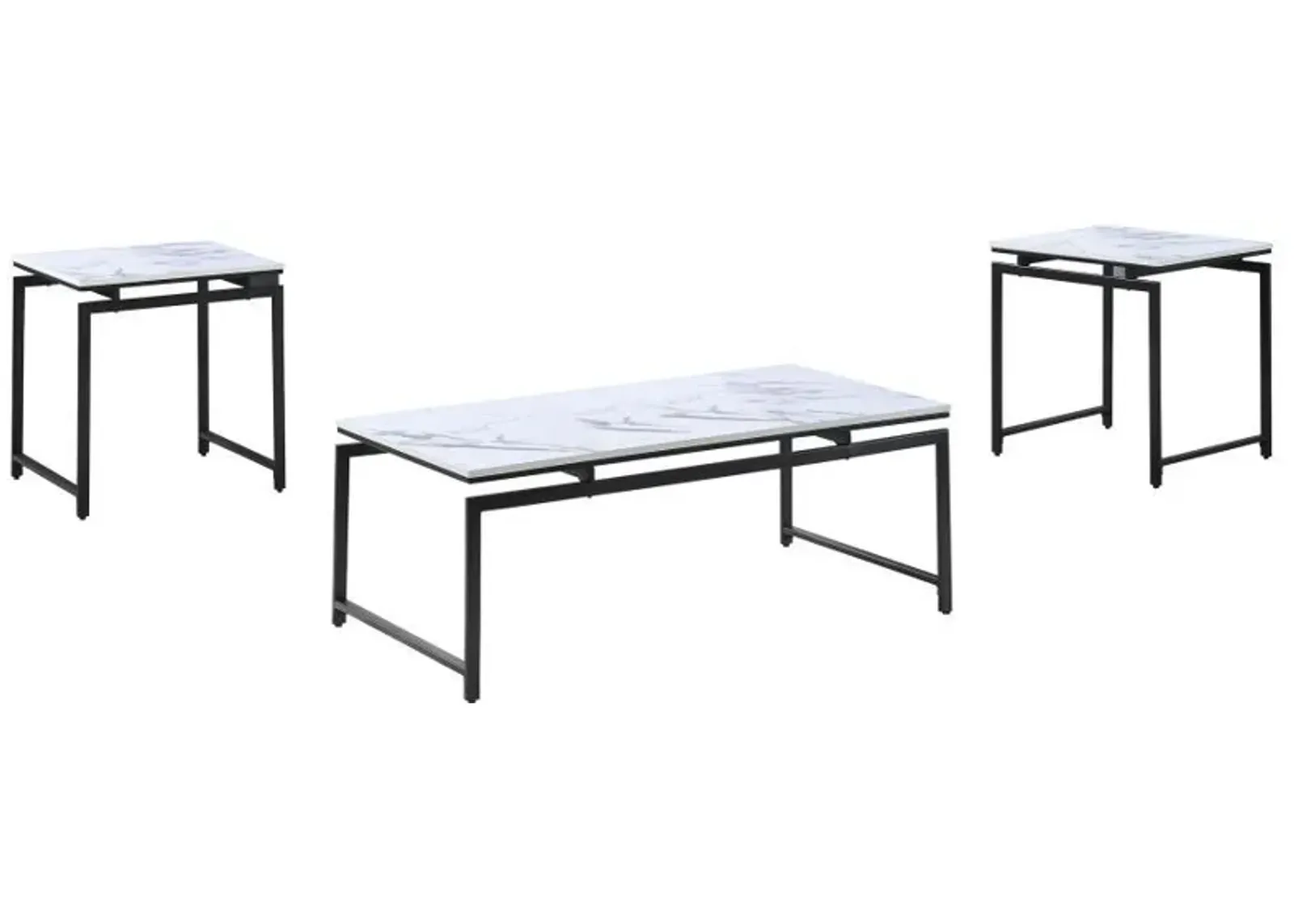 Clark - 3 Piece Faux Marble Top Coffee Table Set - White