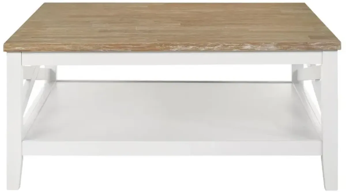 Hollis - Square Wood Coffee Table With Shelf - Brown And White