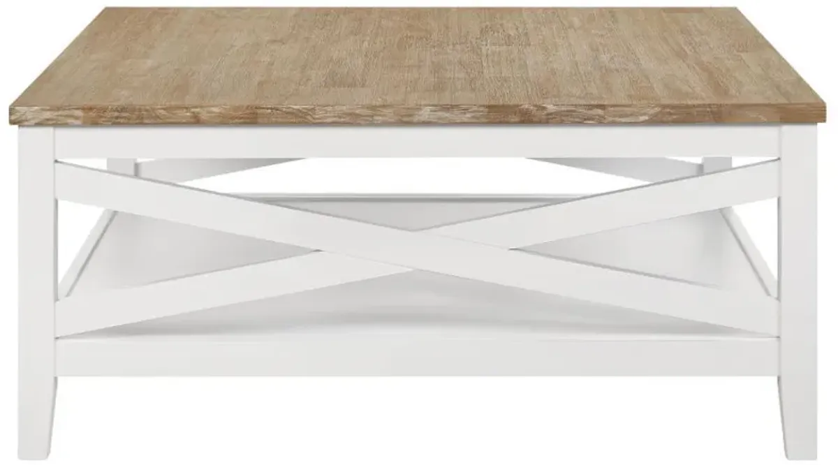 Hollis - Square Wood Coffee Table With Shelf - Brown And White