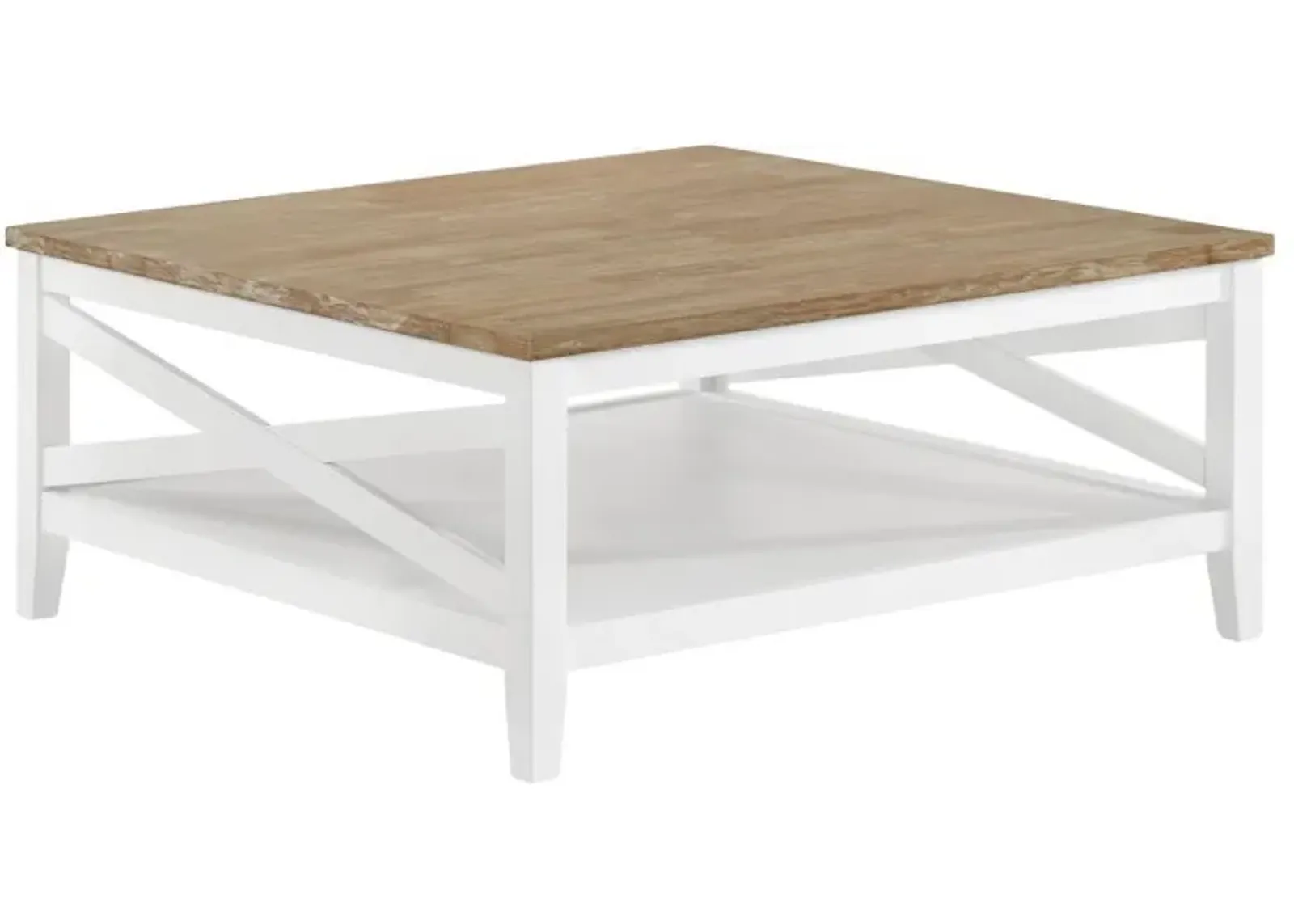 Hollis - Square Wood Coffee Table With Shelf - Brown And White