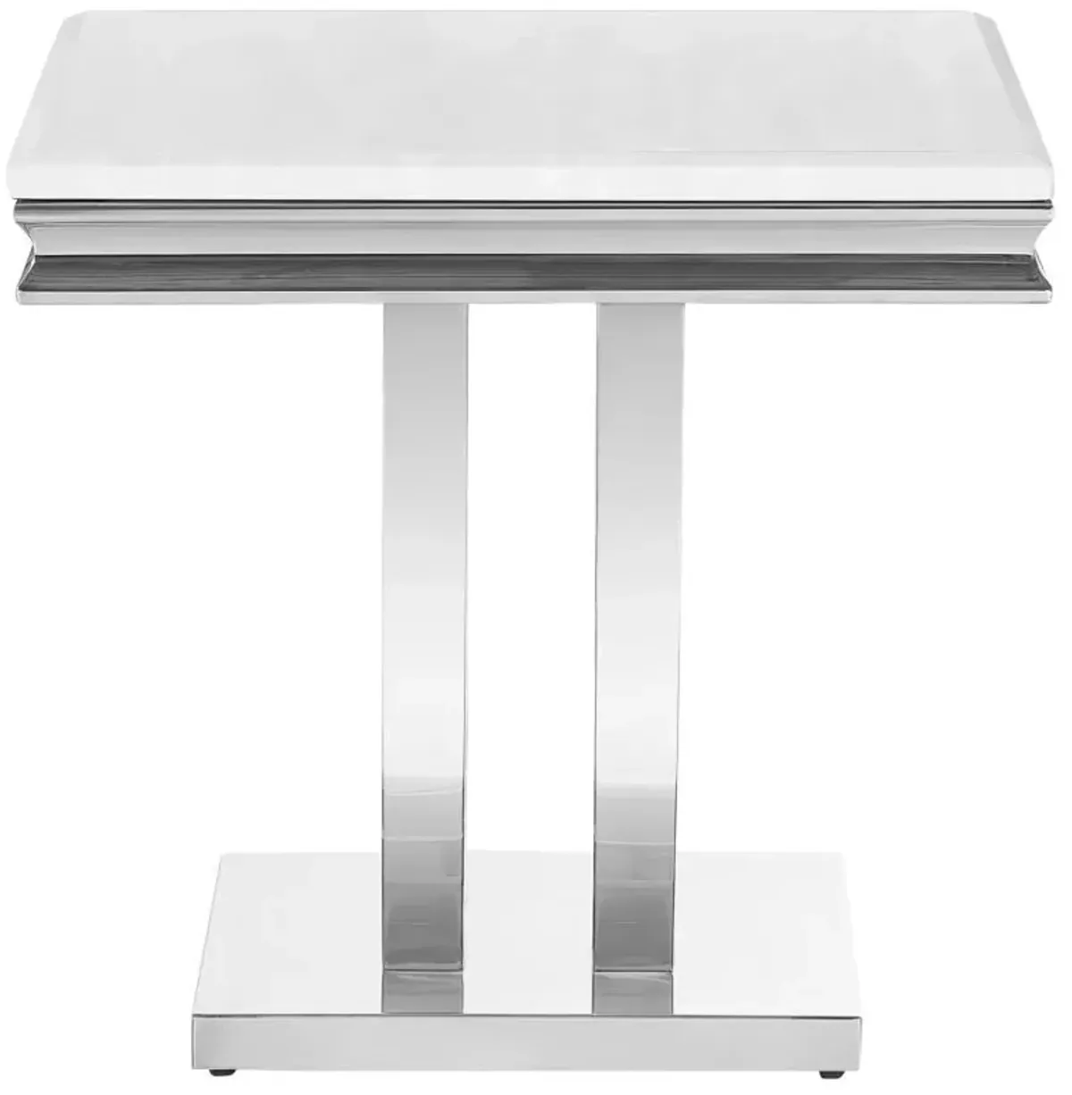 Kerwin - Square Stone Top End Table - White And Chrome