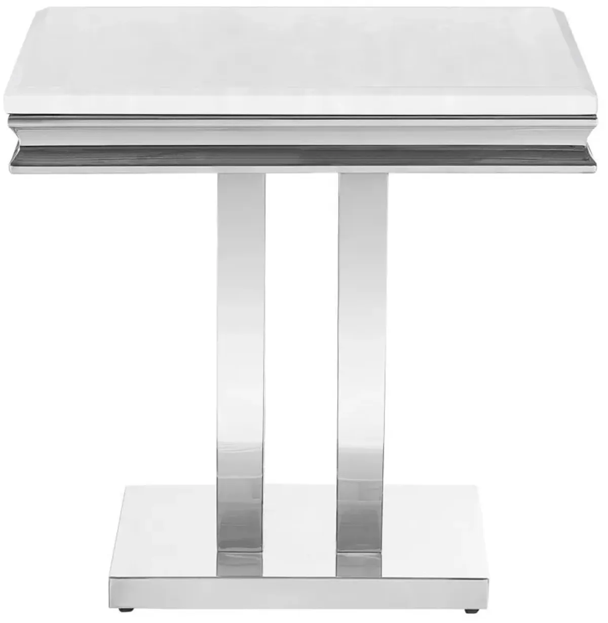 Kerwin - Square Stone Top End Table - White And Chrome