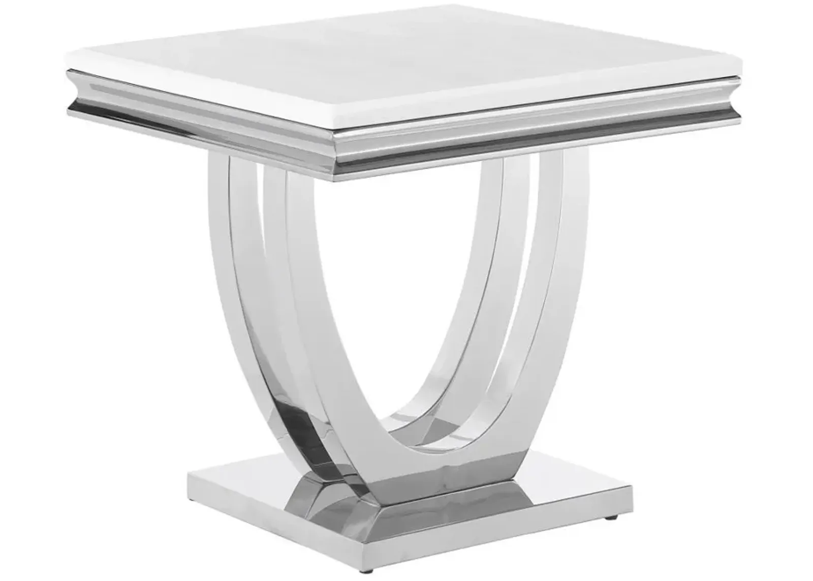 Kerwin - Square Stone Top End Table - White And Chrome