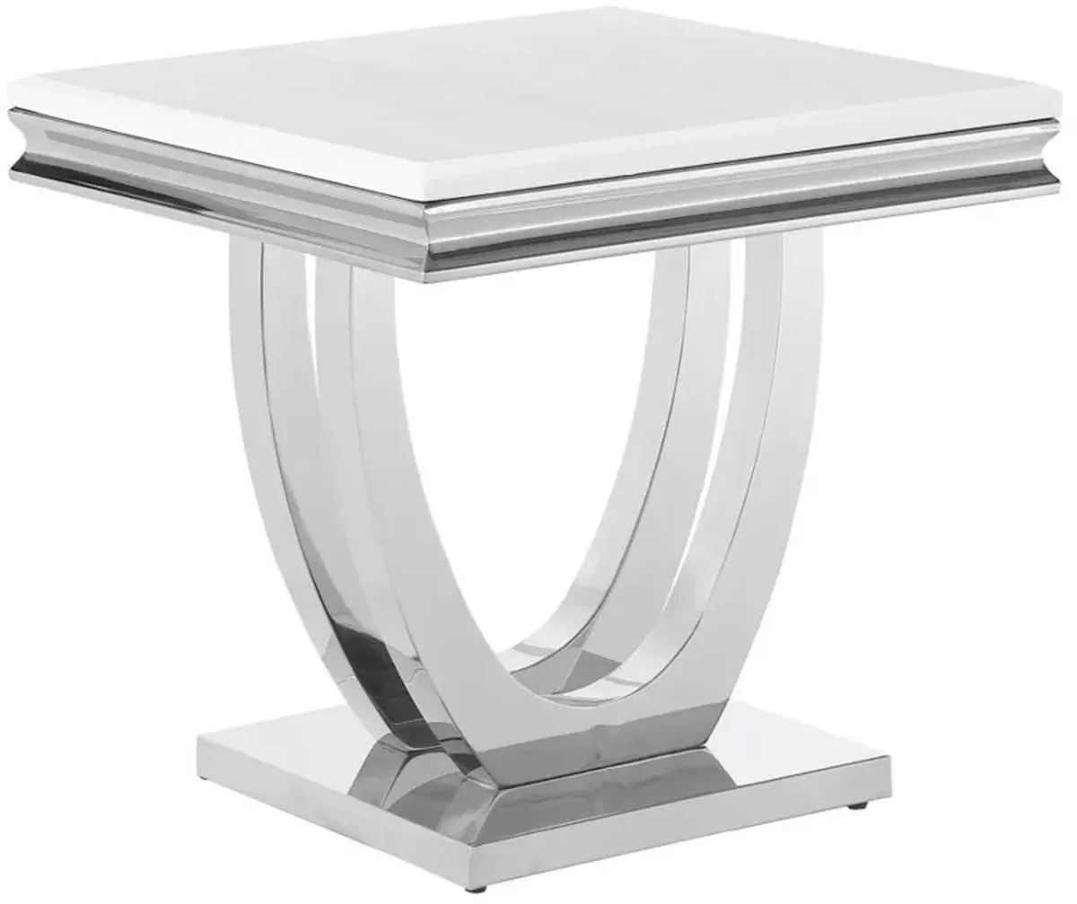 Kerwin - Square Stone Top End Table - White And Chrome