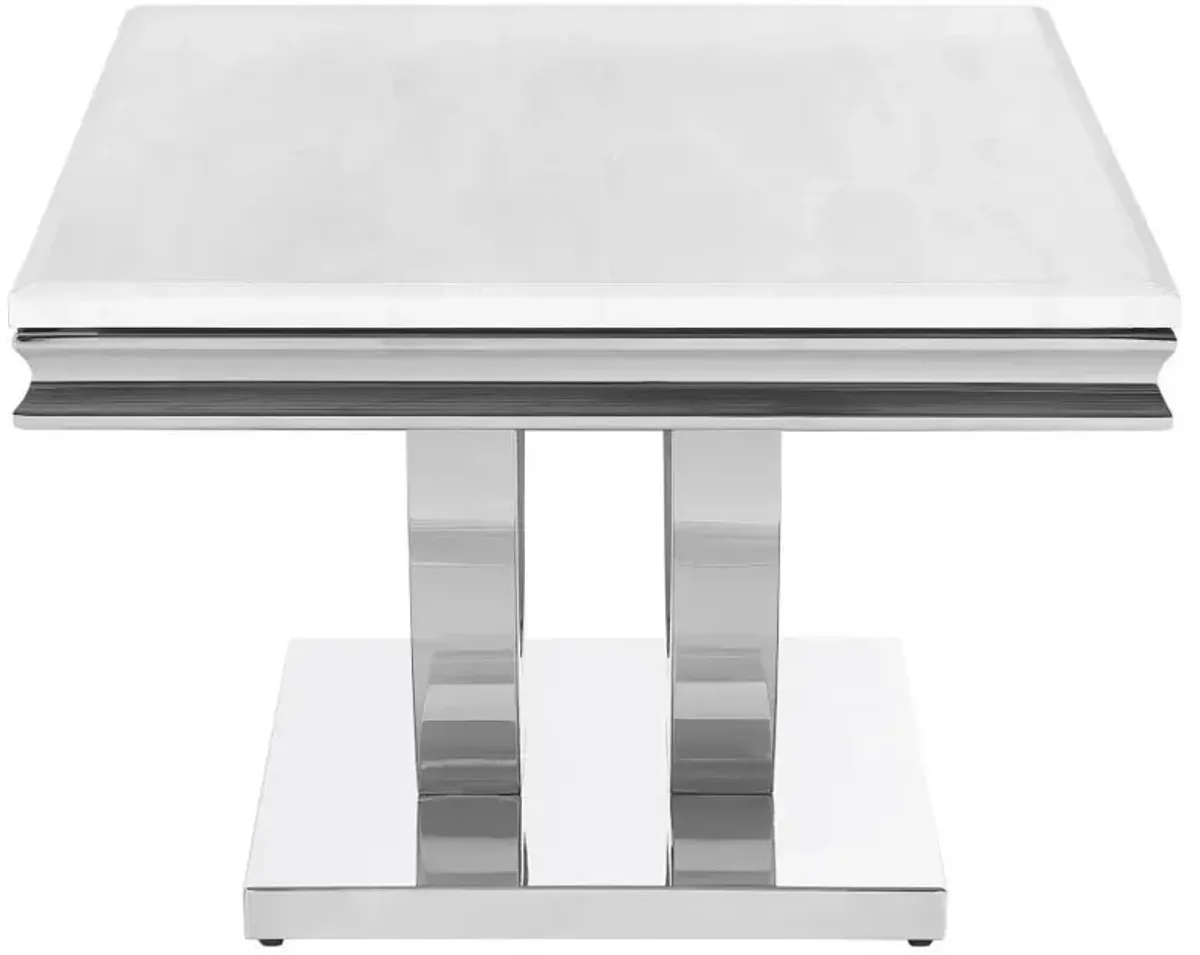 Kerwin - Rectangular Stone Top Coffee Table - White And Chrome