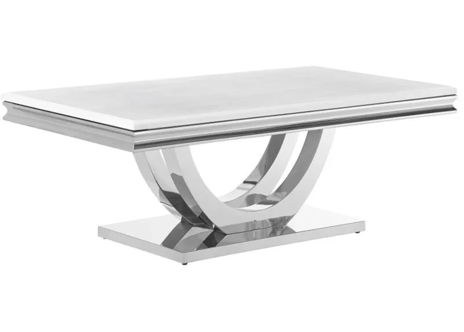 Kerwin - Rectangular Stone Top Coffee Table - White And Chrome