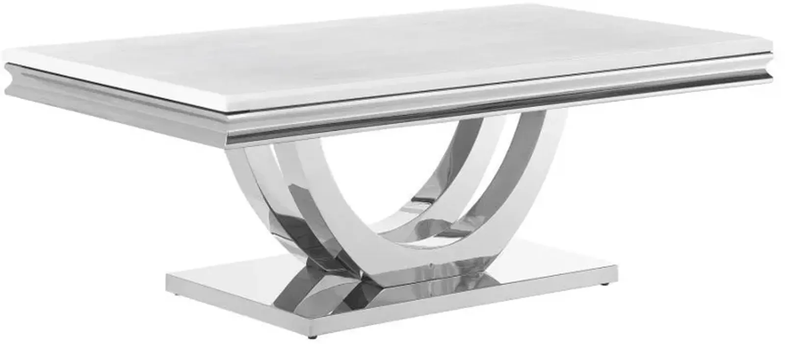 Kerwin - Rectangular Stone Top Coffee Table - White And Chrome