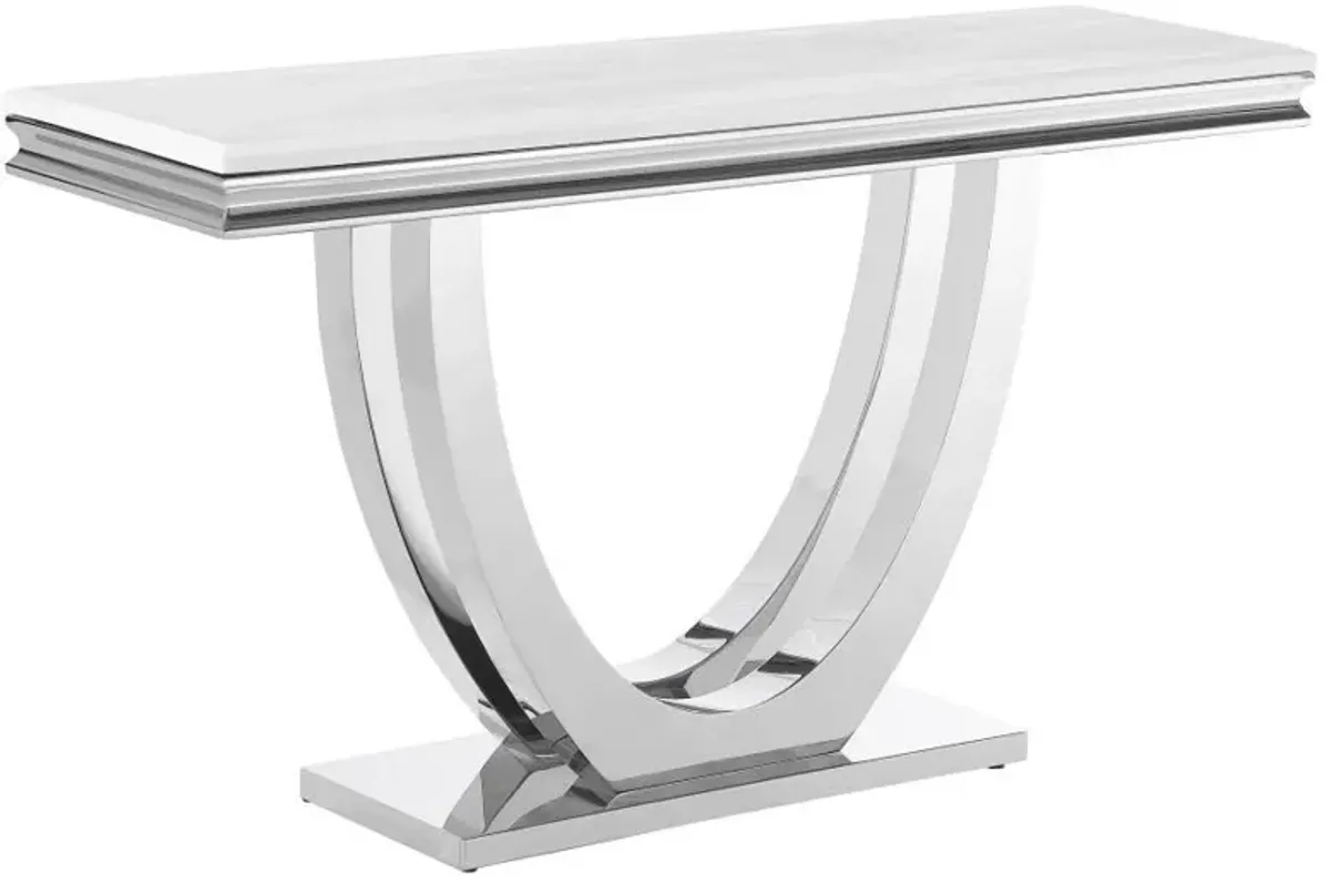 Kerwin - U-Base Stone Top Entryway Sofa Console Table - Chrome