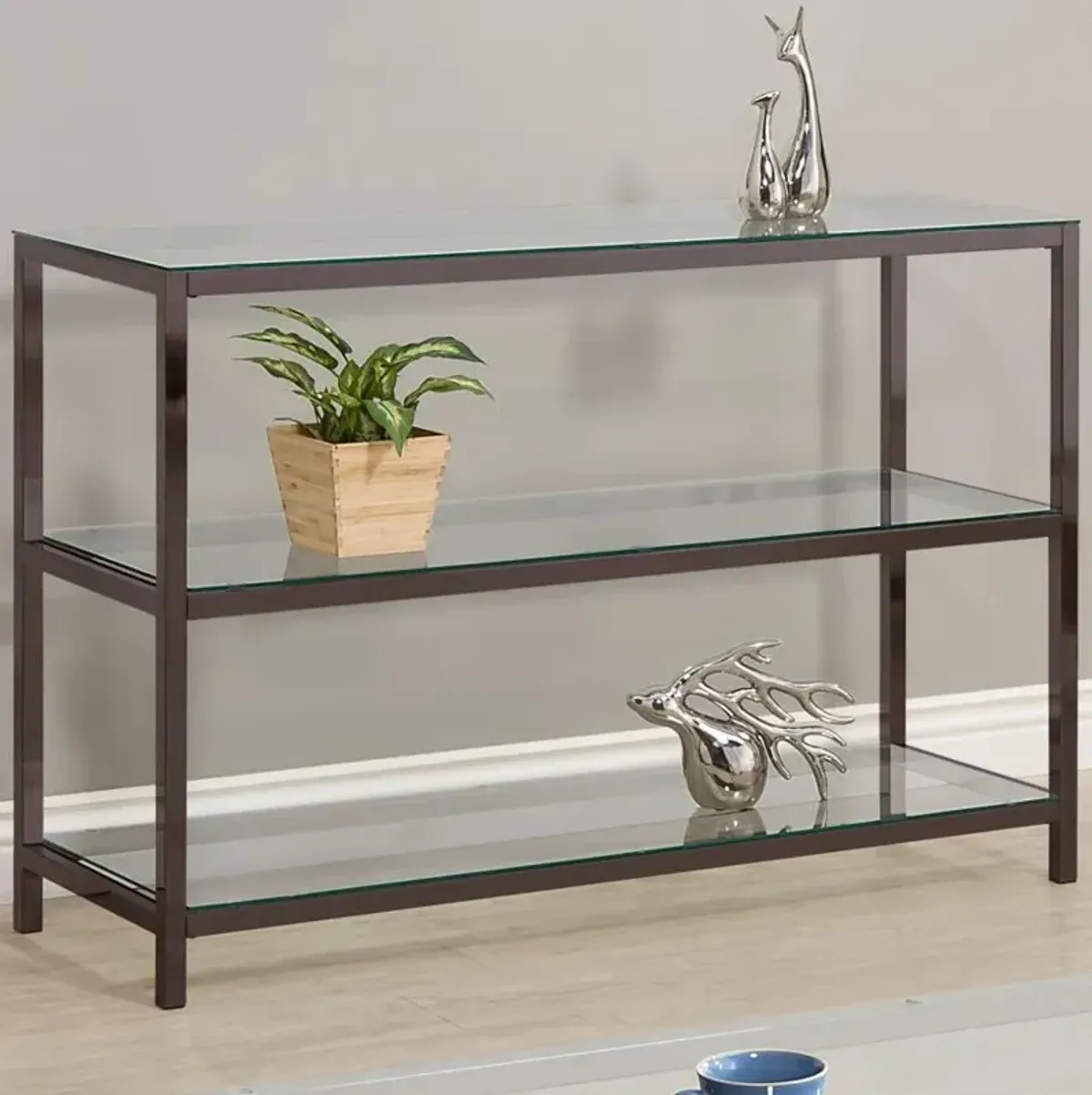 Trini - 2-Shelf Glass Top Entryway Console Table - Black Nickel