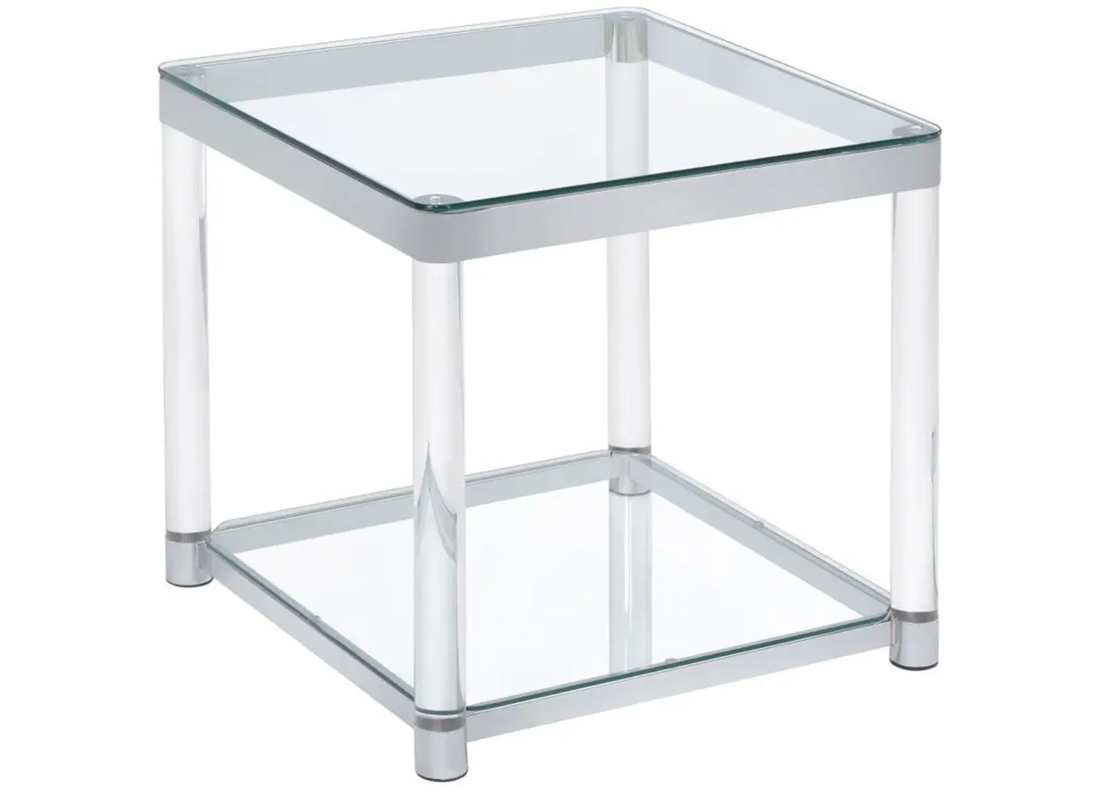 Anne - Square Glass Top Acrylic Leg Side End Table - Chrome