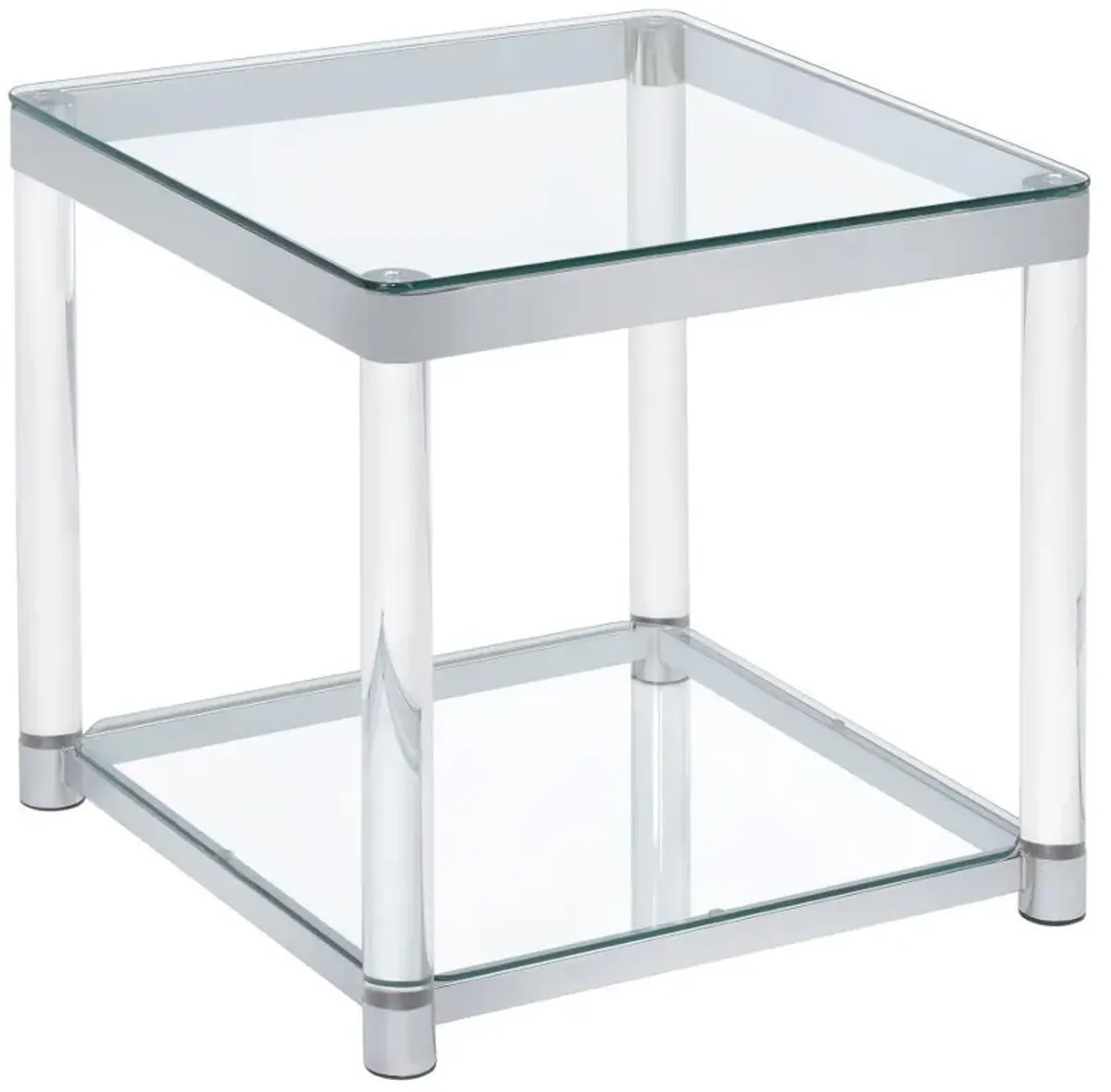 Anne - Square Glass Top Acrylic Leg Side End Table - Chrome