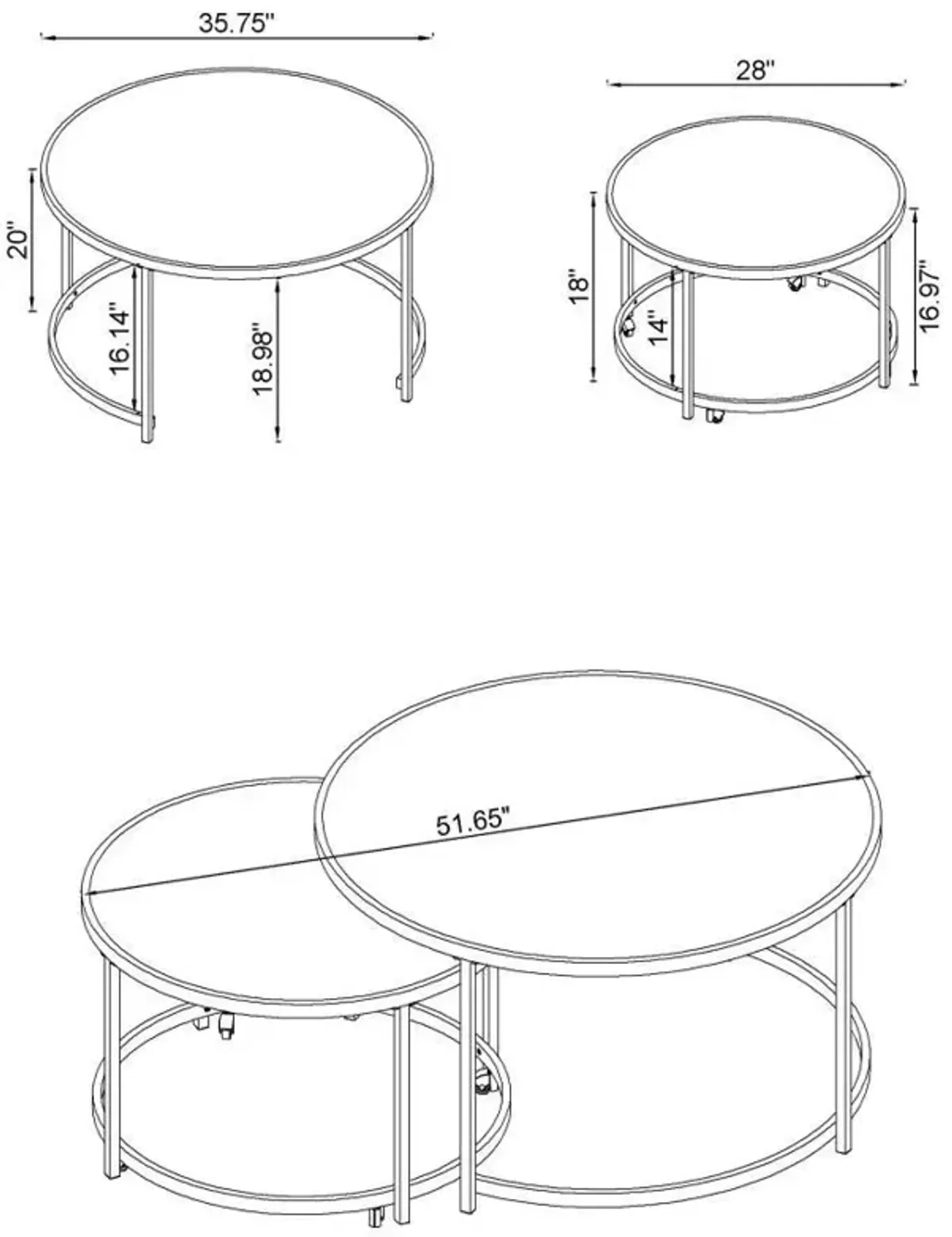 Lynn - 2 Piece Round Glass Top Nesting Coffee Table - Chrome