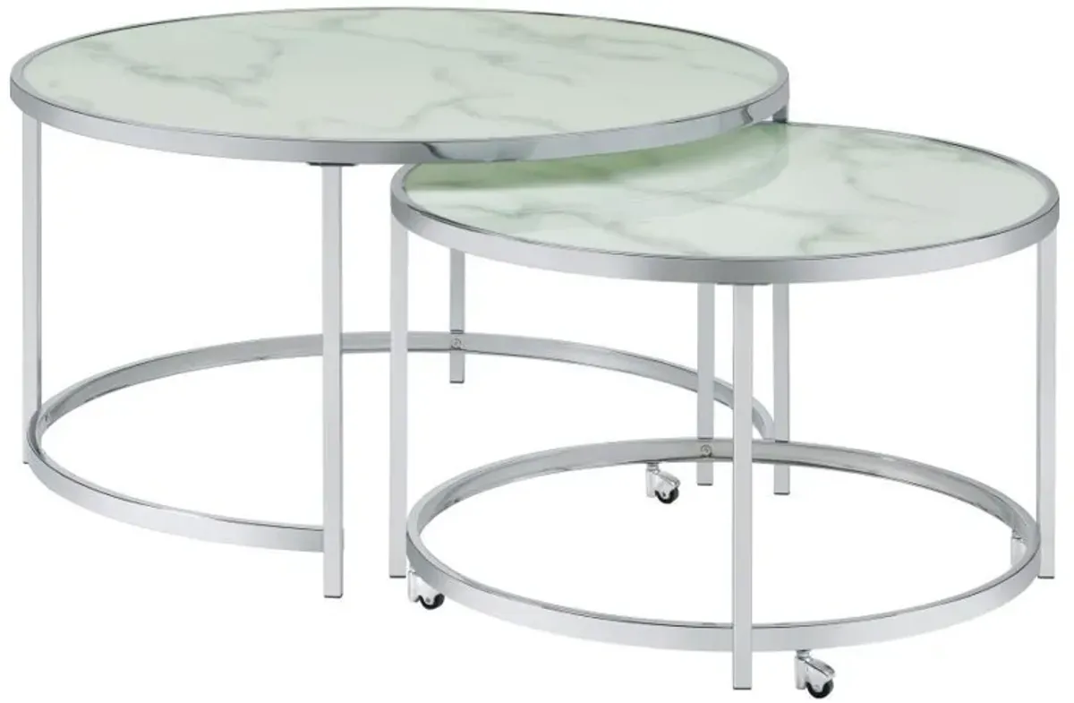 Lynn - 2 Piece Round Glass Top Nesting Coffee Table - Chrome