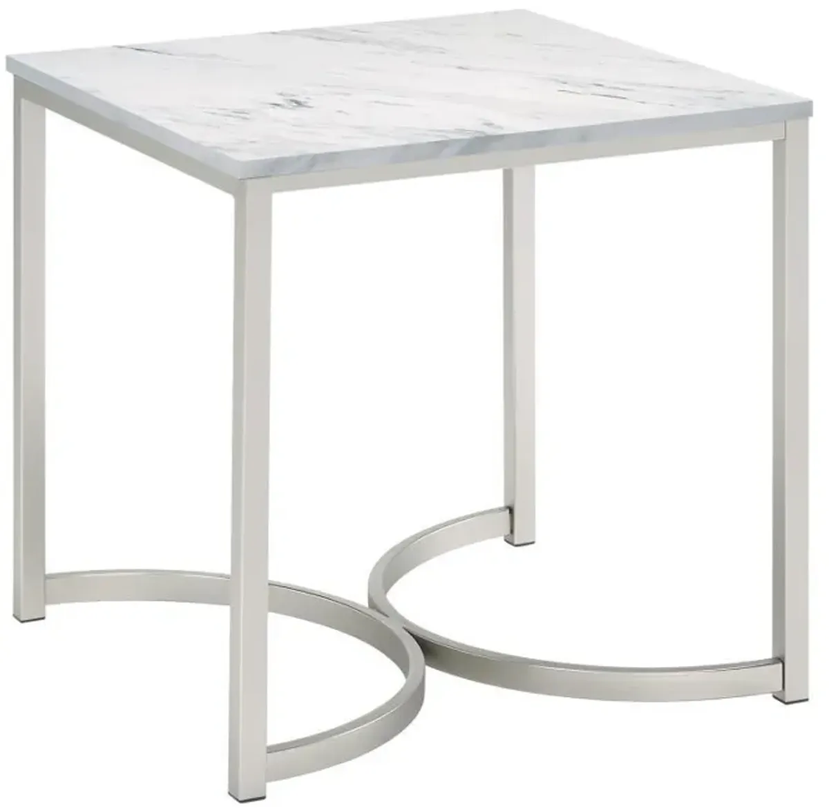 Leona - Square Faux Marble Side End Table - Satin Nickel