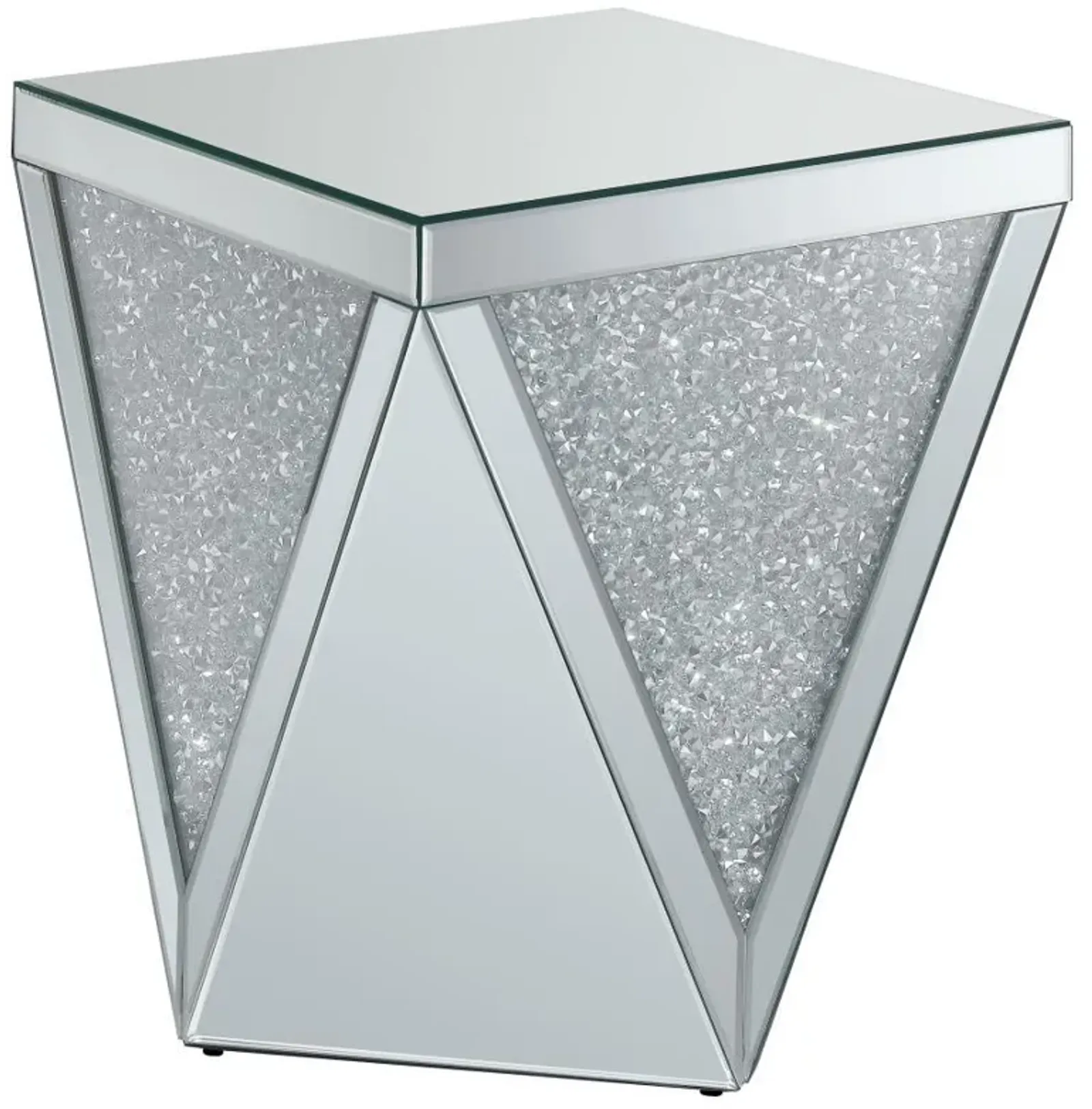 Amore - Square Mirrored Acrylic Crystal Side End Table - Silver