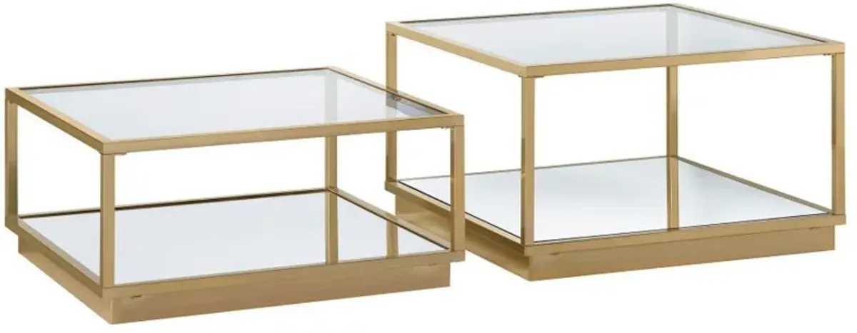 Renee - 2 Piece Square Coffee Table Set - Rose Brass