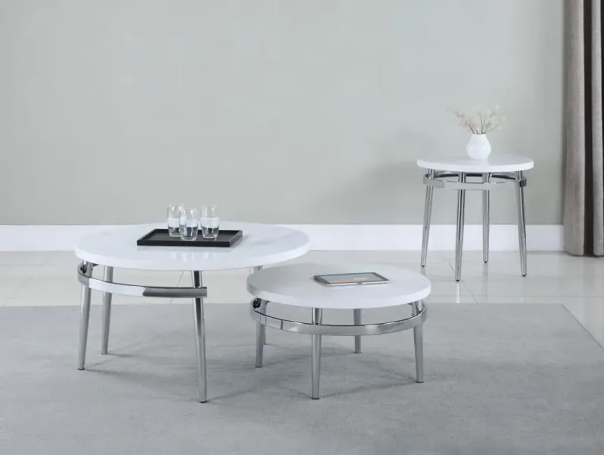 Avilla - 2 Piece Round Marble Top Coffee Table Set - White