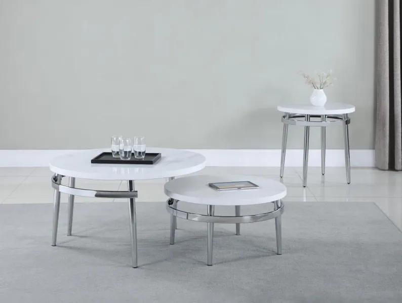 Avilla - Round Nesting Coffee Table - White And Chrome