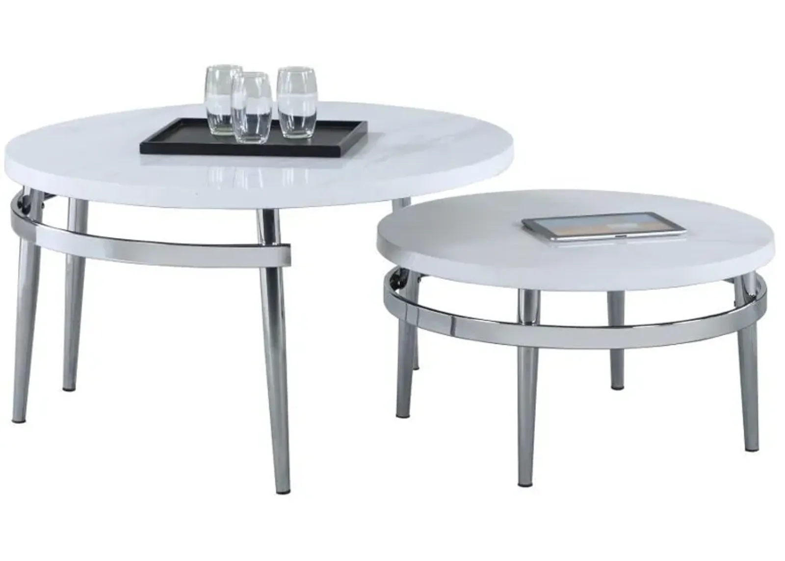 Avilla - 2 Piece Round Marble Top Coffee Table Set - White