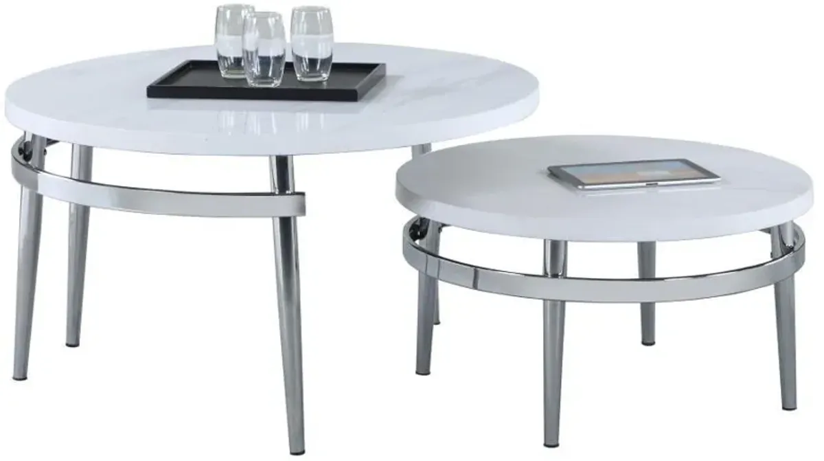 Avilla - 2 Piece Round Marble Top Coffee Table Set - White