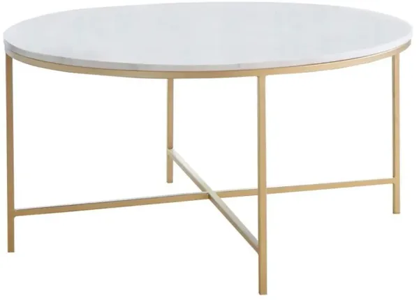 Ellison - Round Marble Top Coffee Table - White And Gold