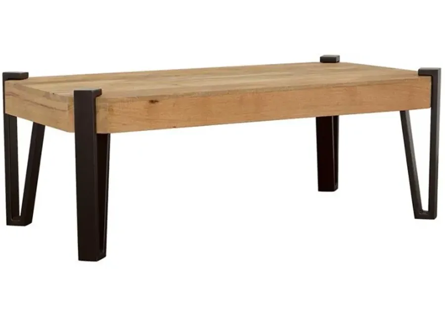 Winston - Wooden Rectangular Top Coffee Table - Natural And Matte Black