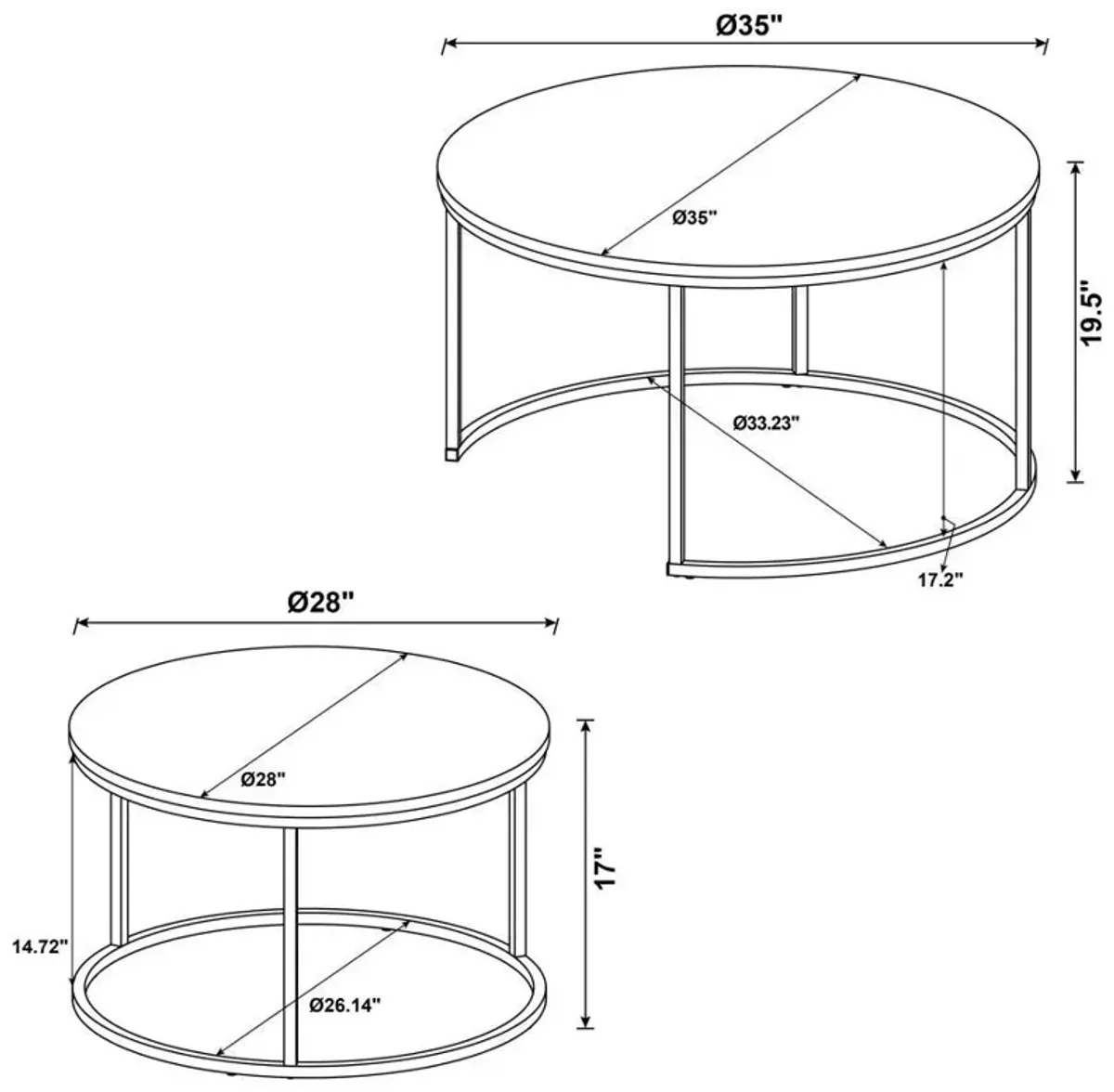 Lainey - 2 Piece Round Faux Marble Nesting Coffee Table - Gray