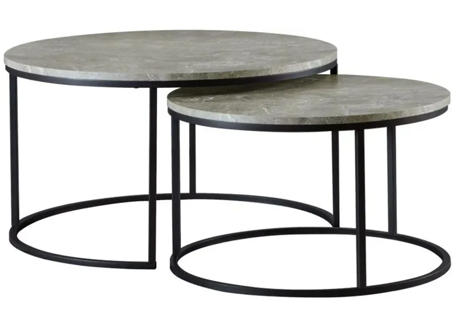 Lainey - 2 Piece Round Faux Marble Nesting Coffee Table - Gray