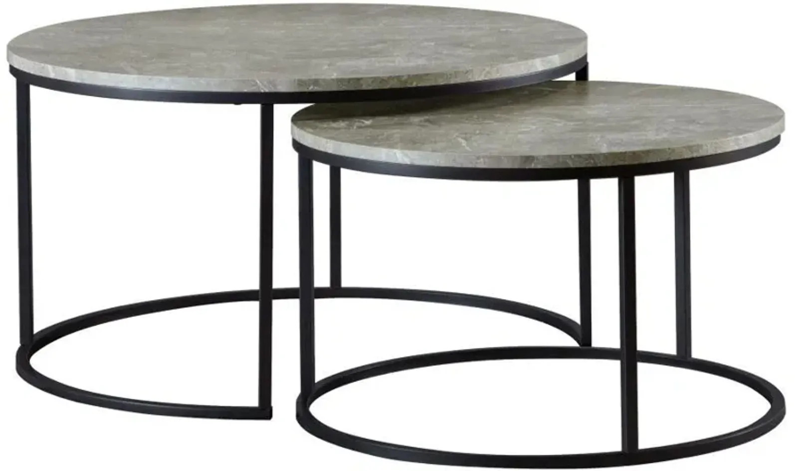 Lainey - 2 Piece Round Faux Marble Nesting Coffee Table - Gray