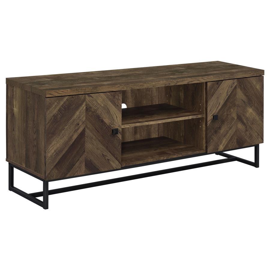 Myles - 2-Door TV Console With Adjustable Shelves - Rustic Oak Herringbone