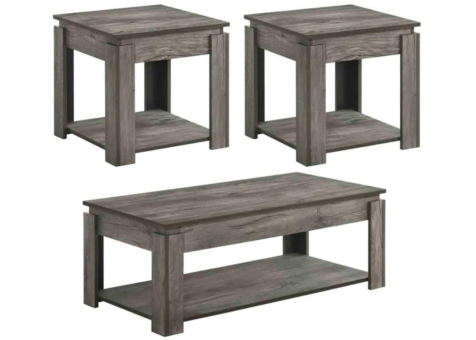 Donal - 3 Piece Rectangular Coffee Table Set - Weathered Gray