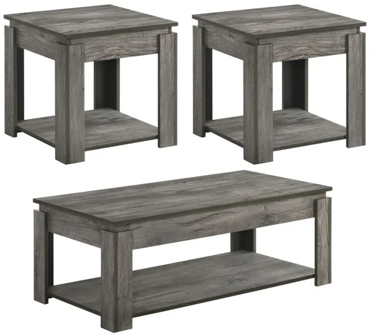 Donal - 3 Piece Rectangular Coffee Table Set - Weathered Gray