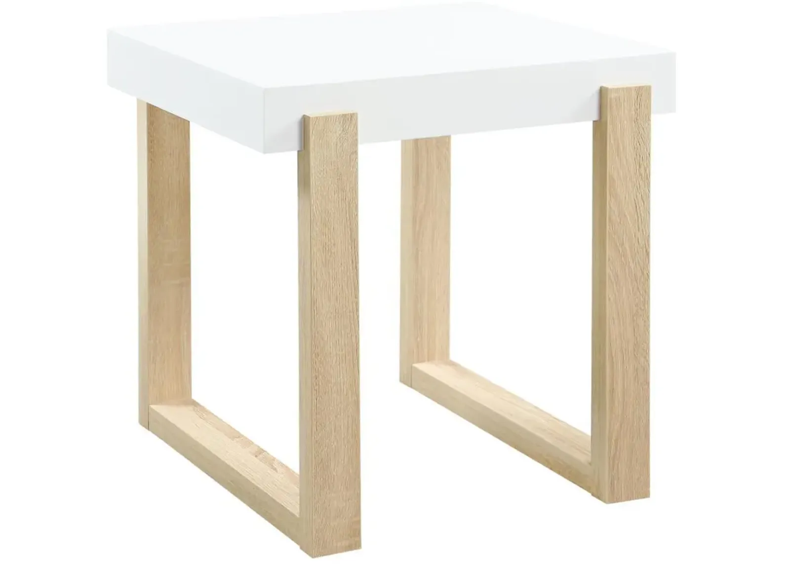 Pala - Rectangular End Table With Sled Base - White High Gloss And Natural